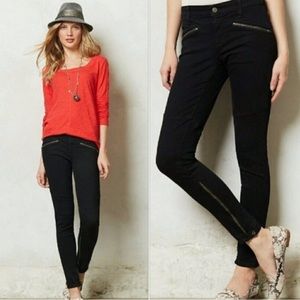 Anthropologie Pilcro Letterpress Serif Skinny Jeans 26 Zipper Moto Pocket Black